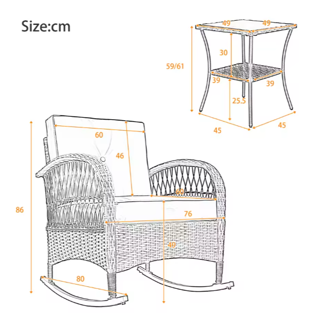 Rotan Balkonset met Schommelstoelen en Glazen Tafel – 3-Delige Lounge Tuinset voor Buiten