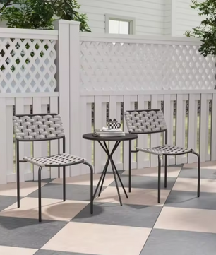 3-delige Balkonset van Polyrotan – Stapelbare Stoelen & Ronde Tafel, Weerbestendig en Ruimtebesparend