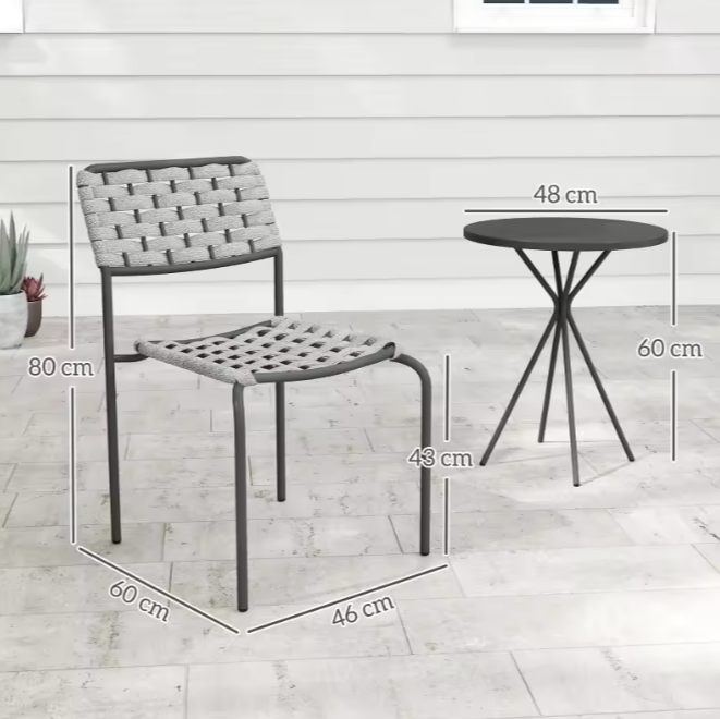 3-delige Balkonset van Polyrotan – Stapelbare Stoelen & Ronde Tafel, Weerbestendig en Ruimtebesparend