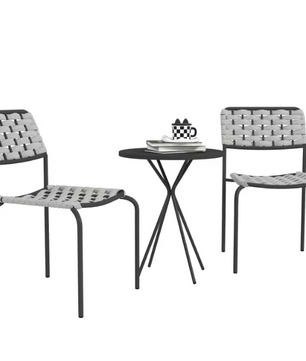 3-delige Balkonset van Polyrotan – Stapelbare Stoelen & Ronde Tafel, Weerbestendig en Ruimtebesparend