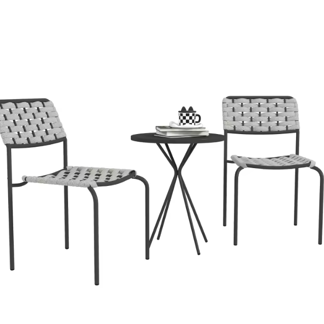 3-delige Balkonset van Polyrotan – Stapelbare Stoelen & Ronde Tafel, Weerbestendig en Ruimtebesparend