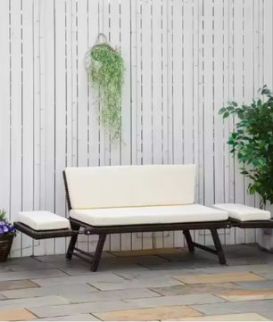Opvouwbare 2-zits Tuinbank – Stalen Loungebank met Armleuningen & Kussens, Rotanlook voor Balkon en Terras