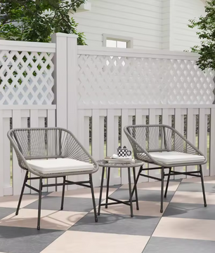 3-delige Polyrotan Bistroset met Kussens – Tafel en 2 Stoelen, Comfortabel Buitenmeubilair voor Balkon of Tuin