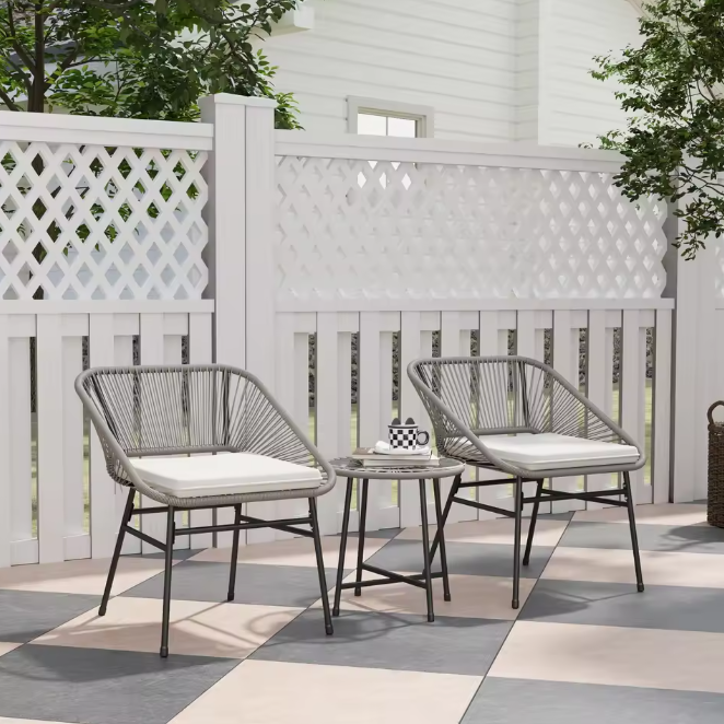3-delige Polyrotan Bistroset met Kussens – Tafel en 2 Stoelen, Comfortabel Buitenmeubilair voor Balkon of Tuin