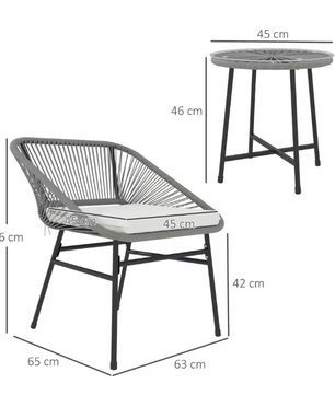 3-delige Polyrotan Bistroset met Kussens – Tafel en 2 Stoelen, Comfortabel Buitenmeubilair voor Balkon of Tuin