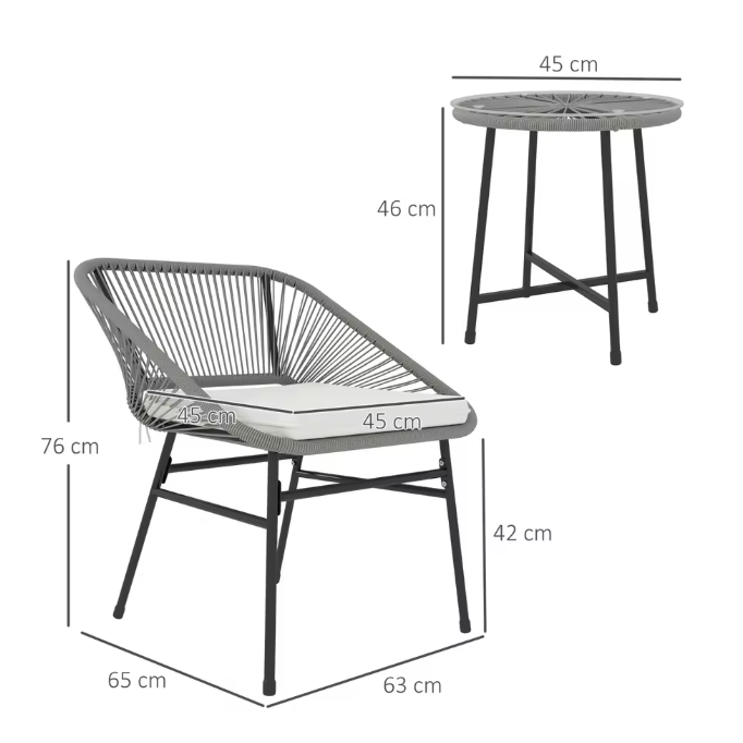 3-delige Polyrotan Bistroset met Kussens – Tafel en 2 Stoelen, Comfortabel Buitenmeubilair voor Balkon of Tuin