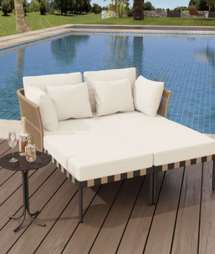 Modulaire Tuinbank Set met Tafel & Kussens - Afneembare Hoezen