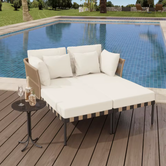 Modulaire Tuinbank Set met Tafel & Kussens - Afneembare Hoezen