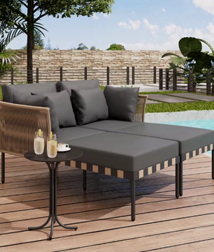 Modulaire Tuinbank Set met Tafel & Kussens - Afneembare Hoezen