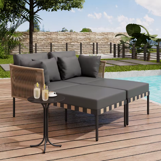 Modulaire Tuinbank Set met Tafel & Kussens - Afneembare Hoezen