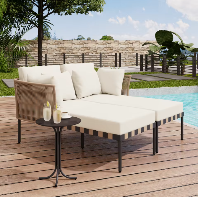 Modulaire Tuinbank Set met Tafel & Kussens - Afneembare Hoezen