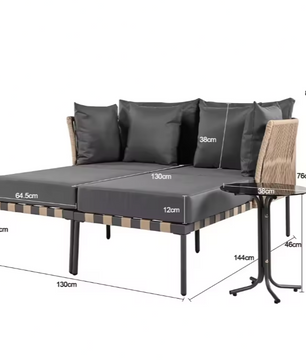 Modulaire Tuinbank Set met Tafel & Kussens - Afneembare Hoezen