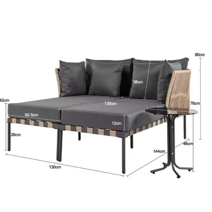 Modulaire Tuinbank Set met Tafel & Kussens - Afneembare Hoezen