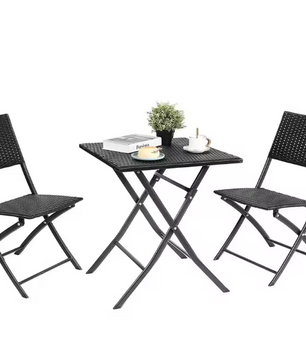 Opvouwbare Balkonset: Tafel + 2 Rotan Stoelen - Ideaal voor Balkon & Camping