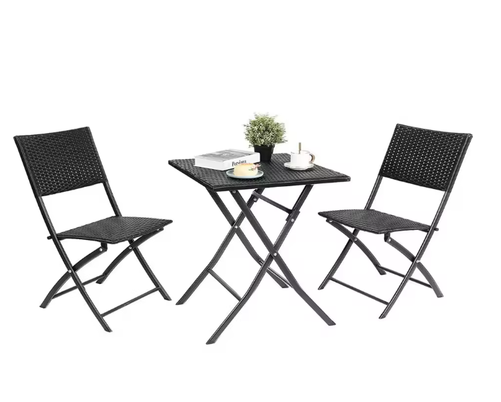 Opvouwbare Balkonset: Tafel + 2 Rotan Stoelen - Ideaal voor Balkon & Camping