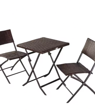 Opvouwbare Balkonset: Tafel + 2 Rotan Stoelen - Ideaal voor Balkon & Camping