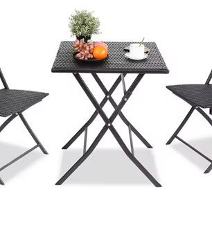 Opvouwbare Balkonset: Tafel + 2 Rotan Stoelen - Ideaal voor Balkon & Camping