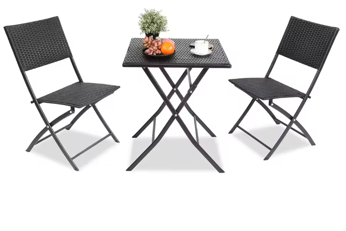 Opvouwbare Balkonset: Tafel + 2 Rotan Stoelen - Ideaal voor Balkon & Camping