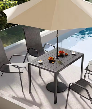 Weerbestendige Tuintafel met Parasolgat – Aluminium & WPC, Rechthoekig 110x70 cm