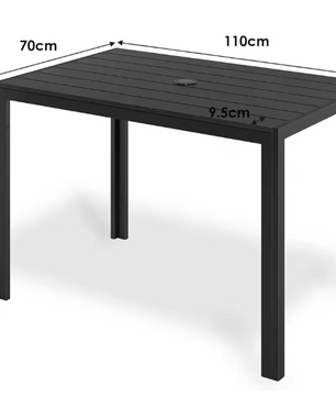 Weerbestendige Tuintafel met Parasolgat – Aluminium & WPC, Rechthoekig 110x70 cm