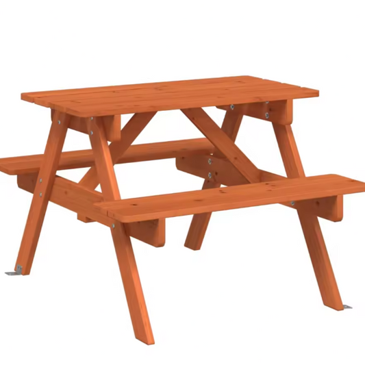 Kinder Picknicktafel met 4 Bankjes – 2-in-1 Tafelset van Massief Dennenhout met Parasolgat