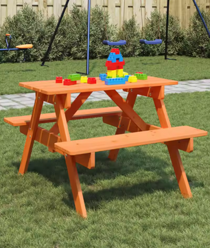 Kinder Picknicktafel met 4 Bankjes – 2-in-1 Tafelset van Massief Dennenhout met Parasolgat