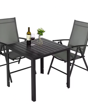 3-delige Tuinset met Opvouwbare Stoelen en Vierkante Tafel