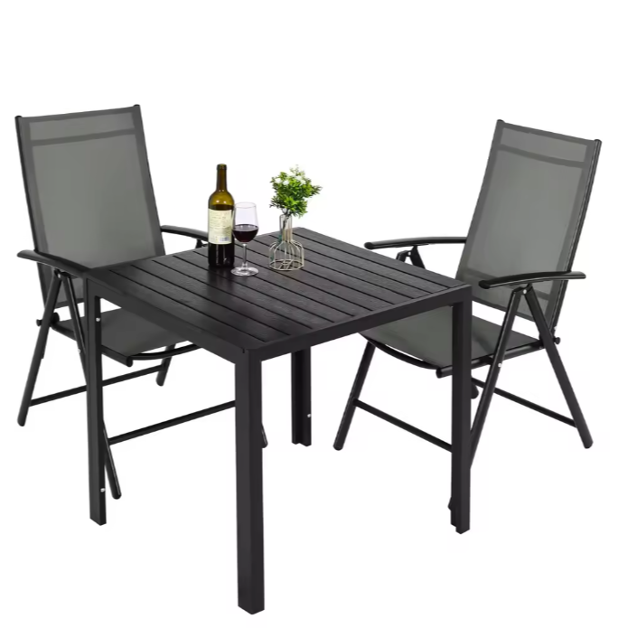 3-delige Tuinset met Opvouwbare Stoelen en Vierkante Tafel