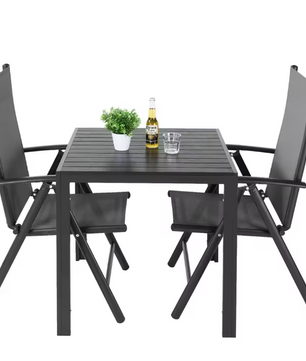 3-delige Tuinset met Opvouwbare Stoelen en Vierkante Tafel