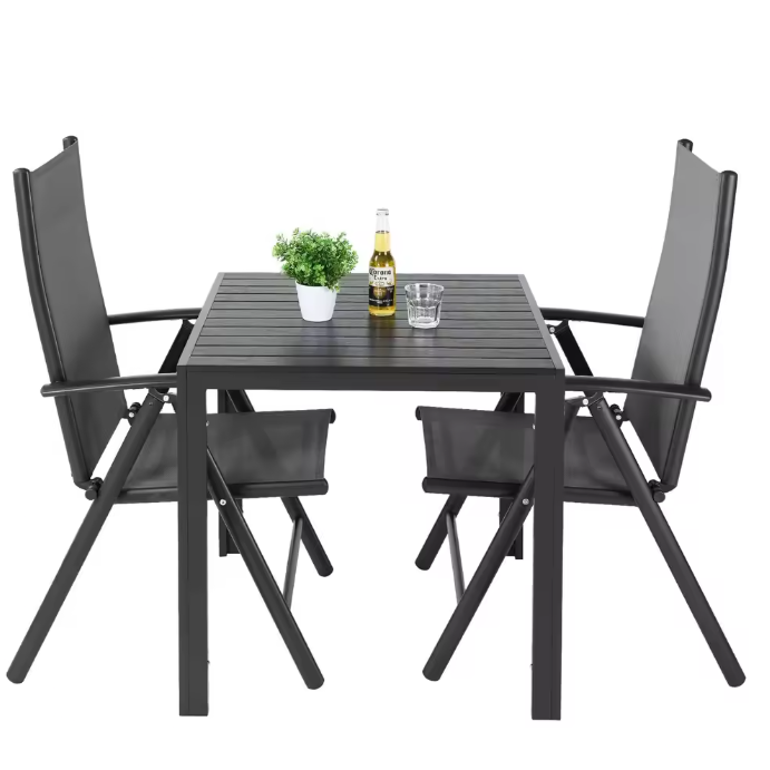 3-delige Tuinset met Opvouwbare Stoelen en Vierkante Tafel
