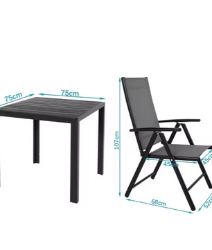 3-delige Tuinset met Opvouwbare Stoelen en Vierkante Tafel