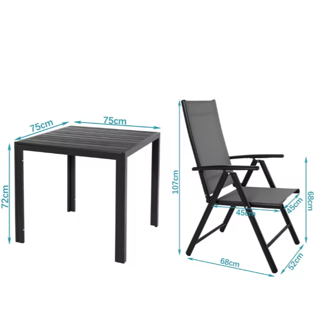 3-delige Tuinset met Opvouwbare Stoelen en Vierkante Tafel