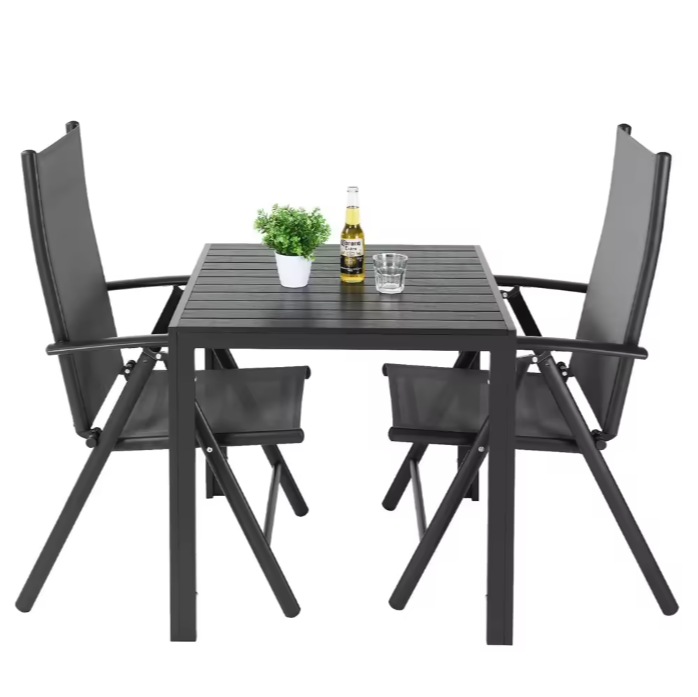 3-delige Tuinset met Opvouwbare Stoelen en Vierkante Tafel