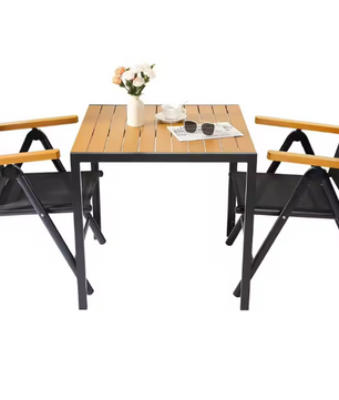 3-delige Tuinset met Opvouwbare Stoelen en Vierkante Tafel