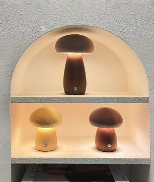 Houten Paddenstoel Nachtlampje – Touch Dimbaar & Oplaadbaar LED Licht
