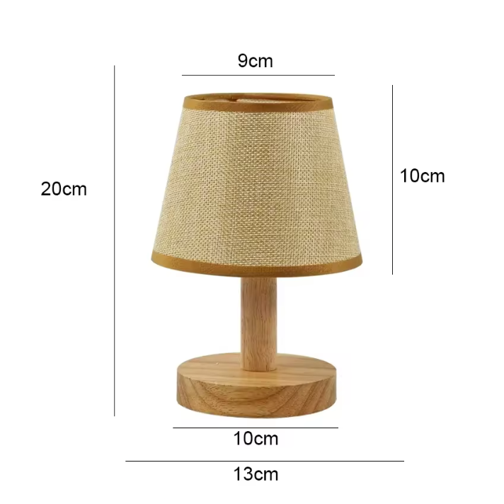 Stoffen Tafellamp – Houten Basis & Warm LED Licht, Modern Japans Design