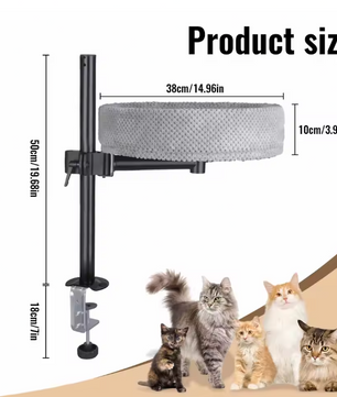 Rond Kattennest met 360° Rotatie – In Hoogte Verstelbare Tafelclip