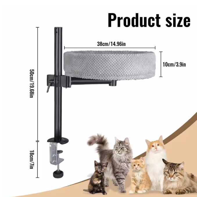Rond Kattennest met 360° Rotatie – In Hoogte Verstelbare Tafelclip