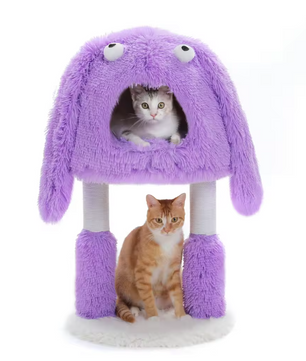 2-in-1 Kattenboomtoren – Pluche Krabpaal & Kattenhuis met Monsterontwerp