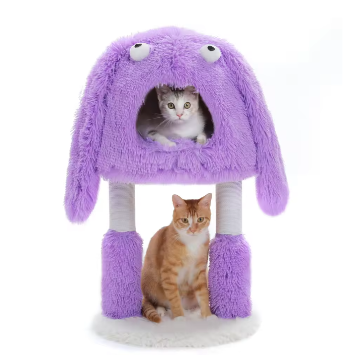 2-in-1 Kattenboomtoren – Pluche Krabpaal & Kattenhuis met Monsterontwerp