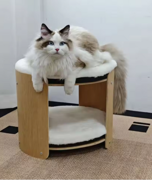 2-laags Verhoogd Kattenbed – Houten Frame met Pluche Ligmatten