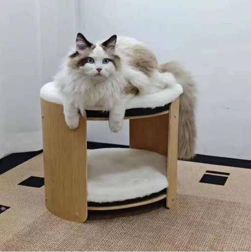 2-laags Verhoogd Kattenbed – Houten Frame met Pluche Ligmatten