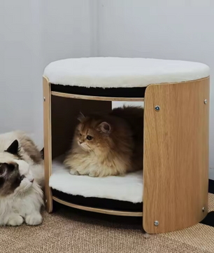 2-laags Verhoogd Kattenbed – Houten Frame met Pluche Ligmatten
