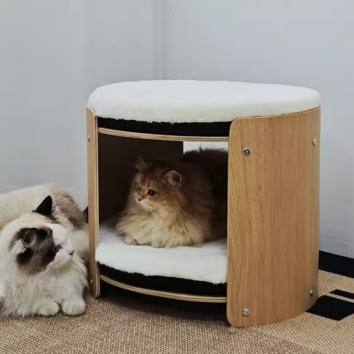 2-laags Verhoogd Kattenbed – Houten Frame met Pluche Ligmatten