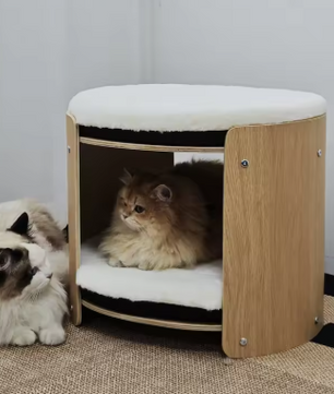 2-laags Verhoogd Kattenbed – Houten Frame met Pluche Ligmatten