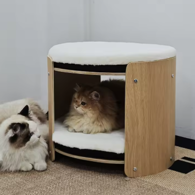 2-laags Verhoogd Kattenbed – Houten Frame met Pluche Ligmatten