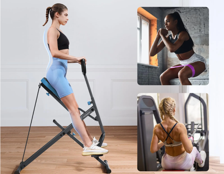 2-in-1 Squat & Roeimachine – Opvouwbare Trainingsapparatuur met LCD-scherm & Weerstandsbanden