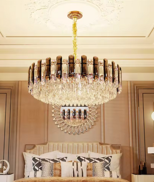 Luxe Ronde Kristallen Kroonluchter 80 cm – Gouden Plafondlamp voor Woonkamer, Eetkamer & Hotel