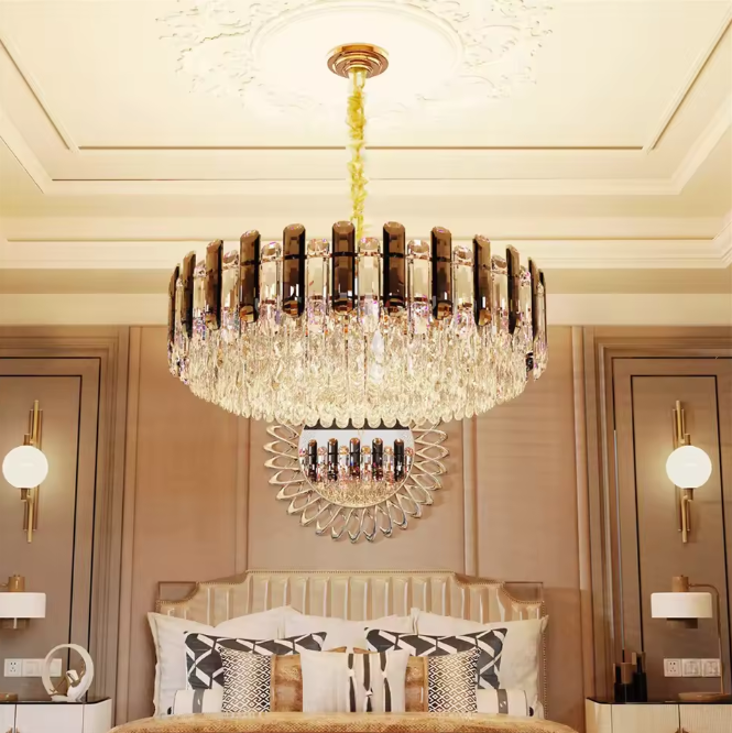 Luxe Ronde Kristallen Kroonluchter 80 cm – Gouden Plafondlamp voor Woonkamer, Eetkamer & Hotel