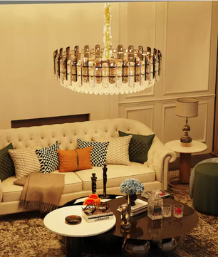 Luxe Ronde Kristallen Kroonluchter 80 cm – Gouden Plafondlamp voor Woonkamer, Eetkamer & Hotel